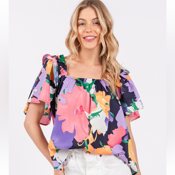 14 Boho Floral Print Ruffle Detail Top - Picture 4 of 7